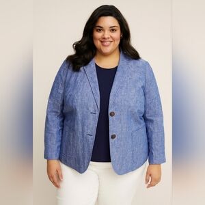 Talbots Women's Summer Blazer 100% Linen Blue Pockets 2 Button Blue Size 20 W